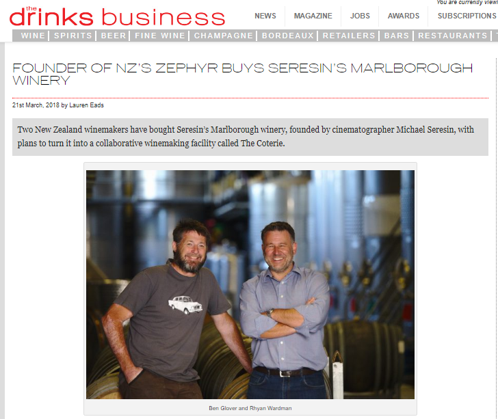 Founder of NZ’S Zephyr Buys Seresin’s Marlborough Winery Zephyr Wine